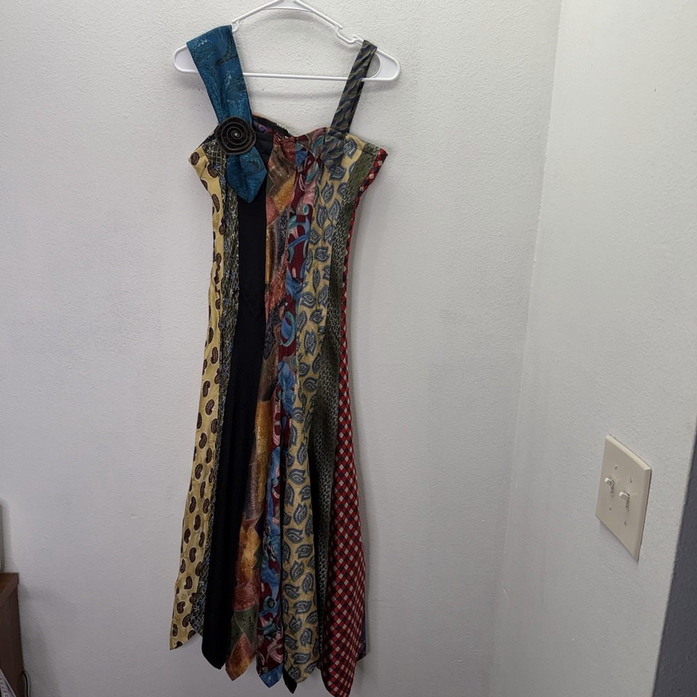 Upcycled Midi Dress SZ 4-6 Art To Wear Patchwork Boho Artsy Festival Handmade